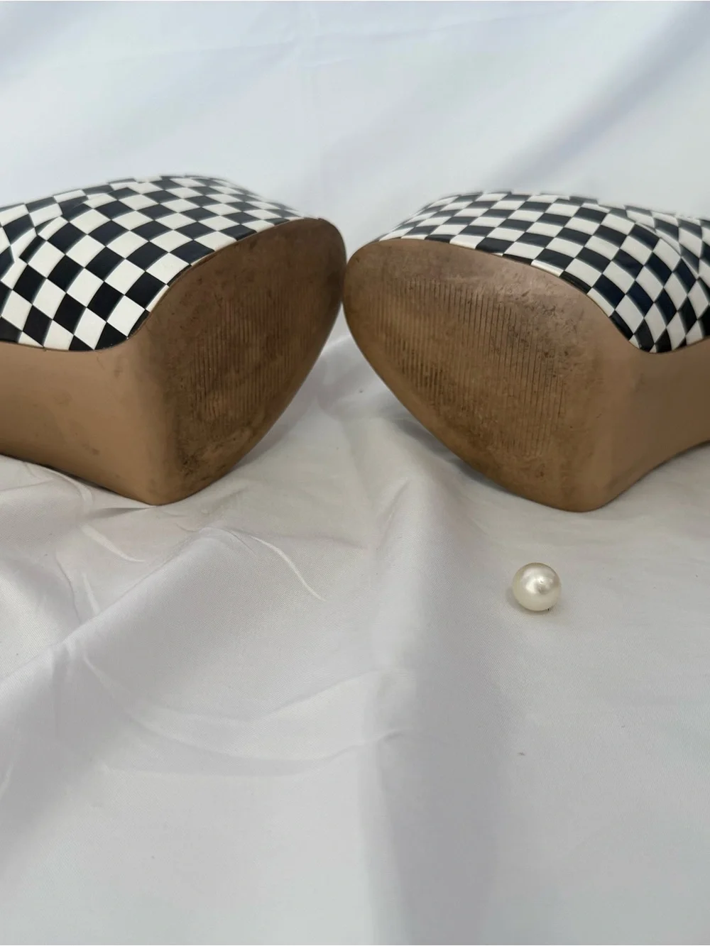 Steve Madden Black and White Checkerboard Platform Pumps with Ankle Strap